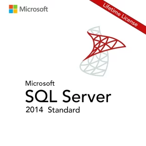 Microsoft SQL Server 2014 Standard interface showcasing database management and BI tools. Buy lifetime license key now.